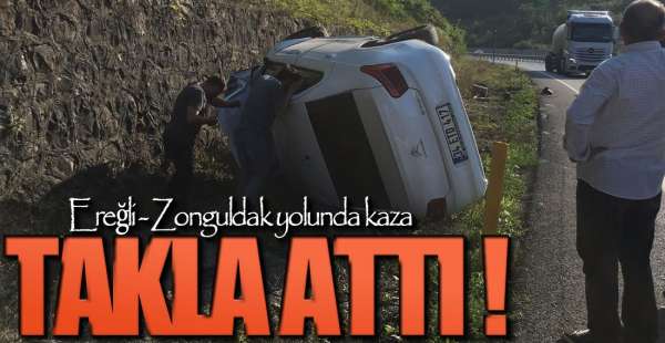TAKLA ATAN OTOMOBİLDE SÜRÜCÜ YARALANDI !